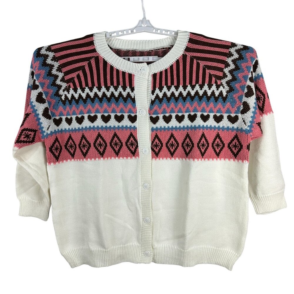 Multicolor Geometric Knit Cardigan Sweater Womens Plus 3XL Button Front